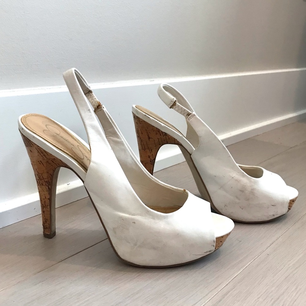 White Platform Jessica Simpson Heels w/ Cork - 6.5